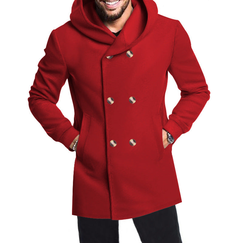 Herren Modische Doppelreihige Jacke mit Kapuze Heidi-Mode