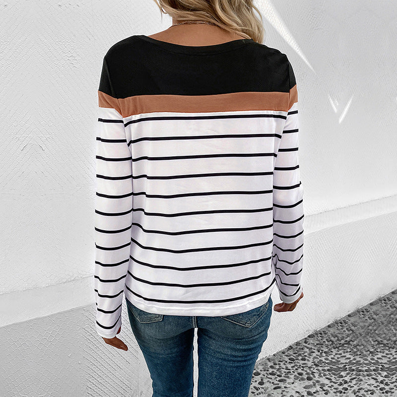 Damen Langarmshirt mit modischem Streifenmuster und kontrastierendem Oberteil Heidi-Mode