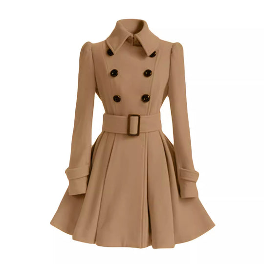 Damen eleganter Trenchcoat mit ausgestelltem Schnitt und französischem Kragen Heidi-Mode