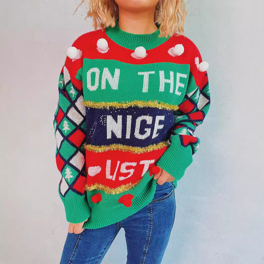 Damen festlicher Pullover mit weihnachtlichem Design und verspielten Details Heidi-Mode