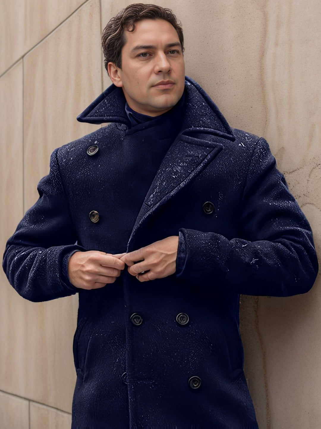 Herren eleganter doppelreihiger Wollmantel mit strukturiertem Obermaterial Heidi-Mode