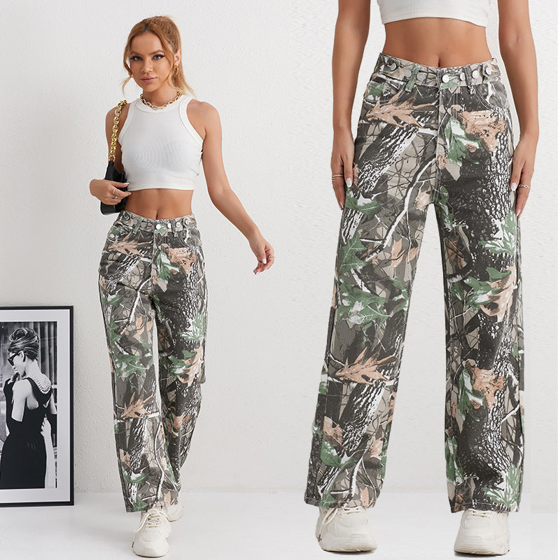 Damen Cargohose im Camouflage-Design mit hoher Taille Heidi-Mode