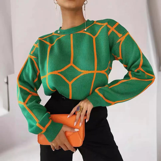 Damen strukturiertes Pullover mit geometrischem Muster und lässigem Schnitt Heidi-Mode