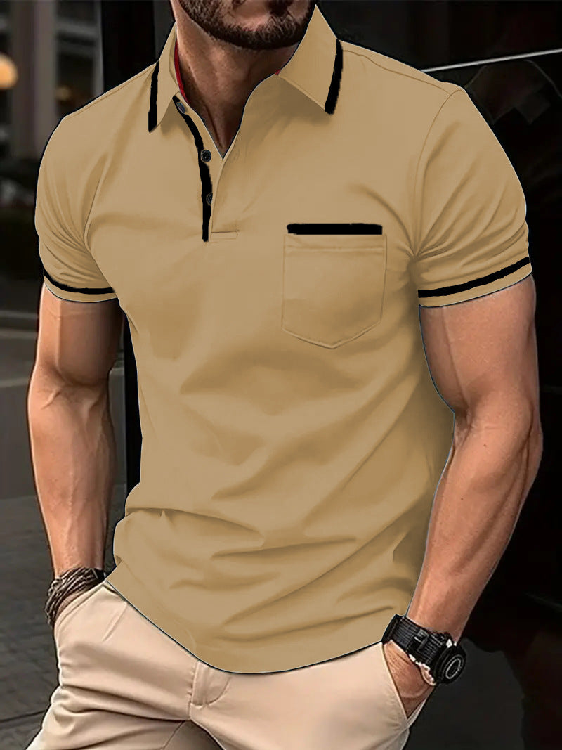 Herren Poloshirt mit modernem Kontrastkragen und praktischer Brusttasche Heidi-Mode