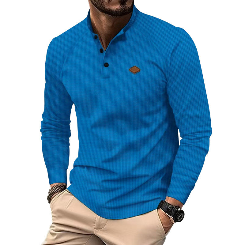 Herren Langarm-Henley-Shirt mit strukturierter Oberfläche und modischen Knopfdetails Heidi-Mode