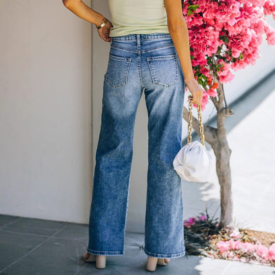 Damen Hight-Waist Jeans im lässigen Wide-Leg Schnitt Heidi-Mode