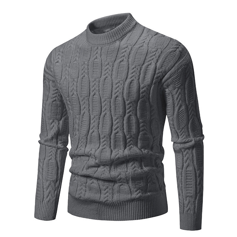 Herren Strickpullover mit modernem Zopfmuster und hohem Kragen Heidi-Mode