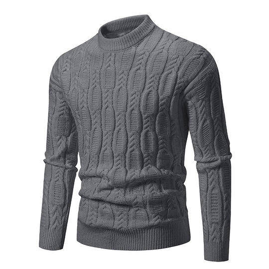 Herren Strickpullover mit modernem Zopfmuster und hohem Kragen Heidi-Mode