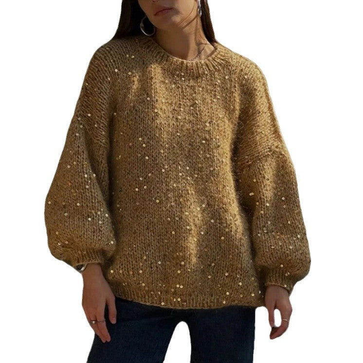 Damen Glitzernder Strickpullover mit weitem Schnitt und eleganten Akzenten Heidi-Mode