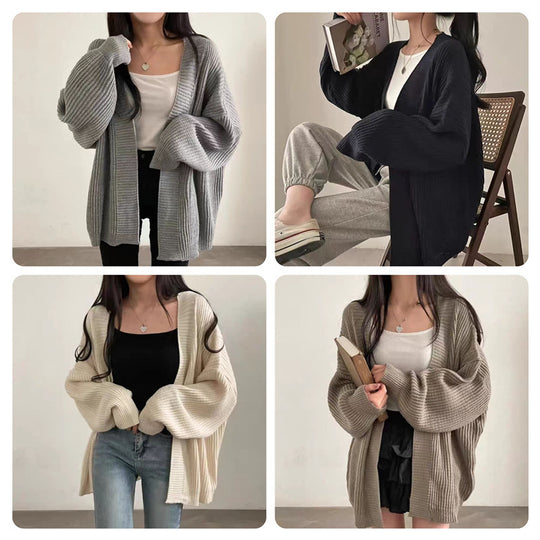 Damen Übergröße Strickjacke mit weit geschnittenen Ärmeln und strukturierter Textur Heidi-Mode