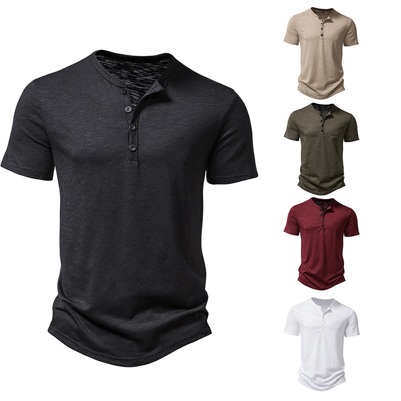 Herren Kurzarm Henley-T-Shirt mit Knopfleiste und atmungsaktivem Material Heidi-Mode