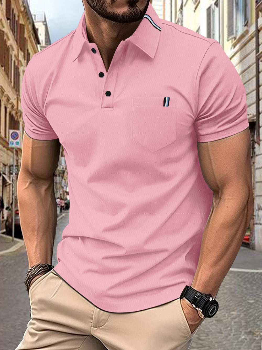 Herren Polohemd mit modernem Schnitt und Brusttasche Heidi-Mode