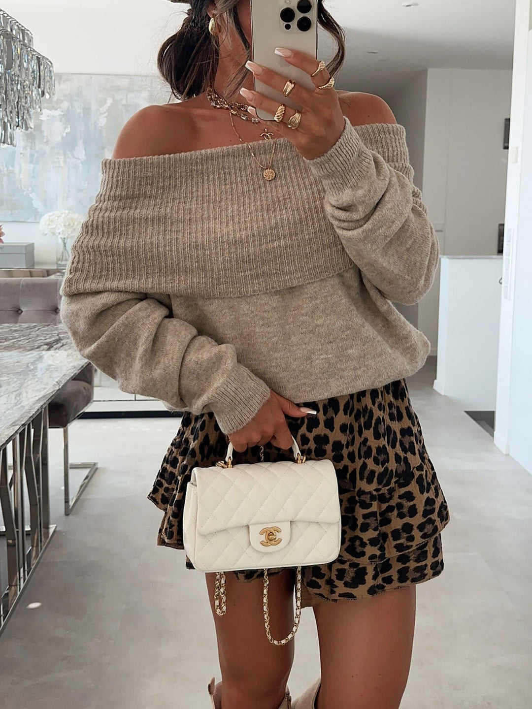 Damen lässiger Off-Shoulder Pullover mit Rippenstruktur Heidi-Mode