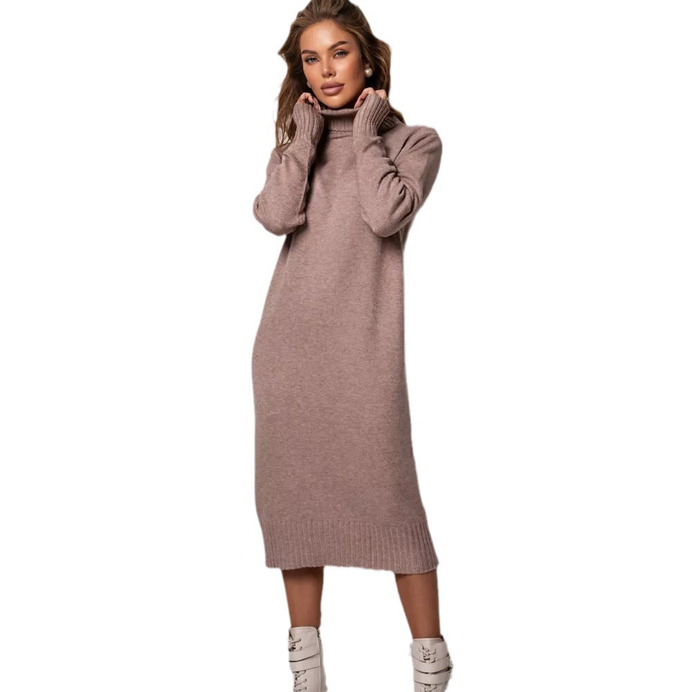 Damen Strickkleid mit Stehkragen und seitlichen Schlitzen Heidi-Mode