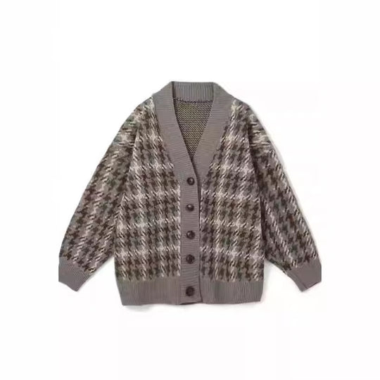 Damen Gemusterter Cardigan mit Knopfleiste und V-Ausschnitt Heidi-Mode