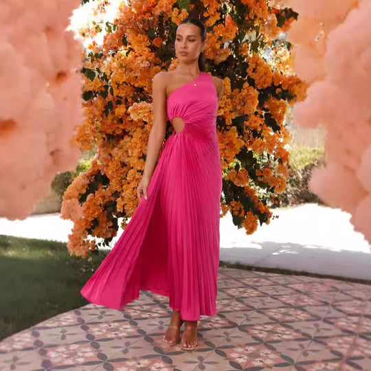 Damen Maxikleid mit Raffiniertem Faltenwurf und Asymmetrischem Design Heidi-Mode