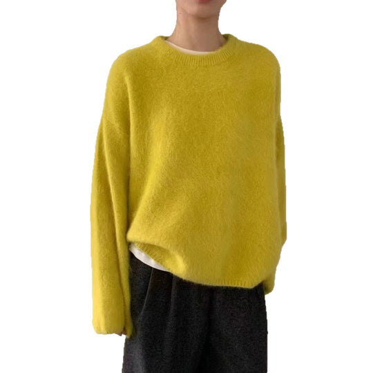 Damen Flauschiger Pullover mit überschnittenen Schultern und weitem Schnitt Heidi-Mode