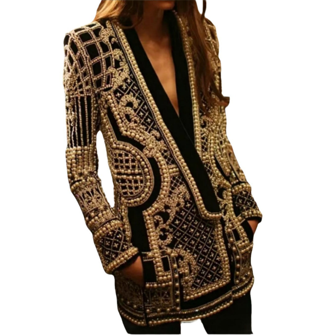 Damen Elegante Strickjacke mit funkelndem Perlenbesatz Heidi-Mode