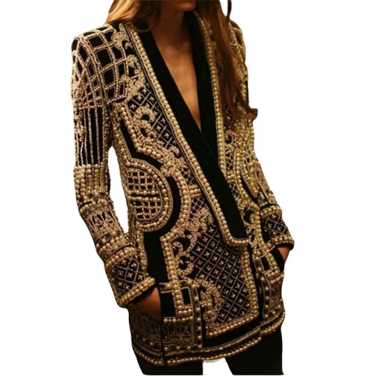 Damen Elegante Strickjacke mit funkelndem Perlenbesatz Heidi-Mode