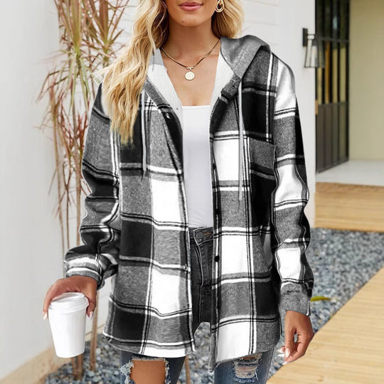 Damen lässige Overshirt-Jacke mit Kapuze und praktischem Kordelzug Heidi-Mode