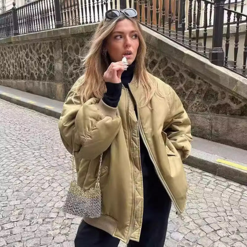 Damen lässige Bomberjacke mit elastischem Bund und praktischen Taschen Heidi-Mode