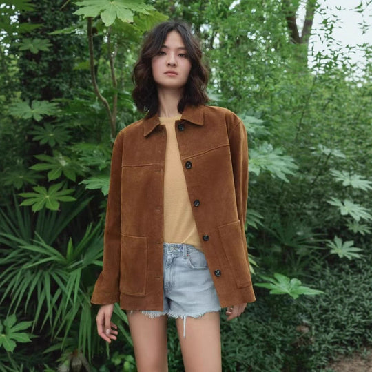 Damen Suedejacke im modernen Schnitt mit großen Taschen Heidi-Mode