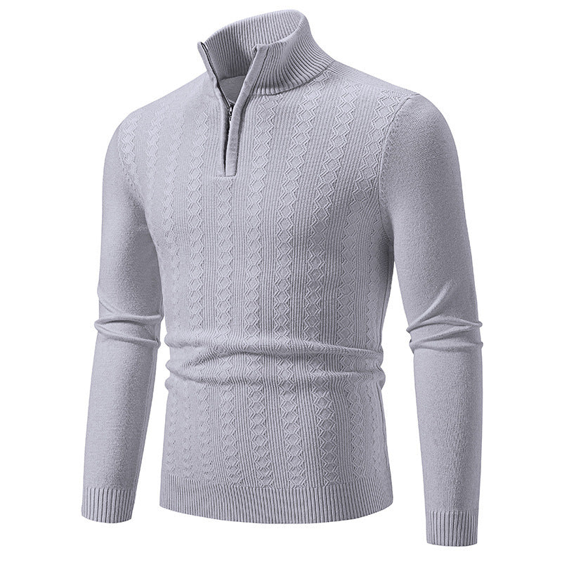 Herren Strickpullover mit Reißverschluss und grafischem Zopfmuster Heidi-Mode