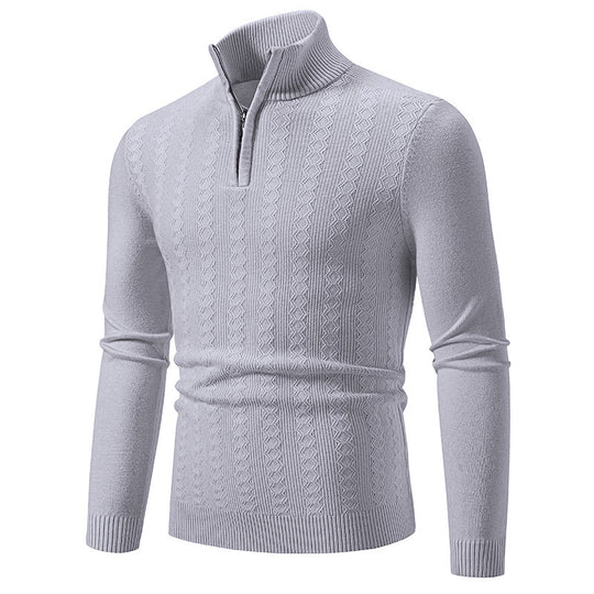 Herren Strickpullover mit Reißverschluss und grafischem Zopfmuster Heidi-Mode