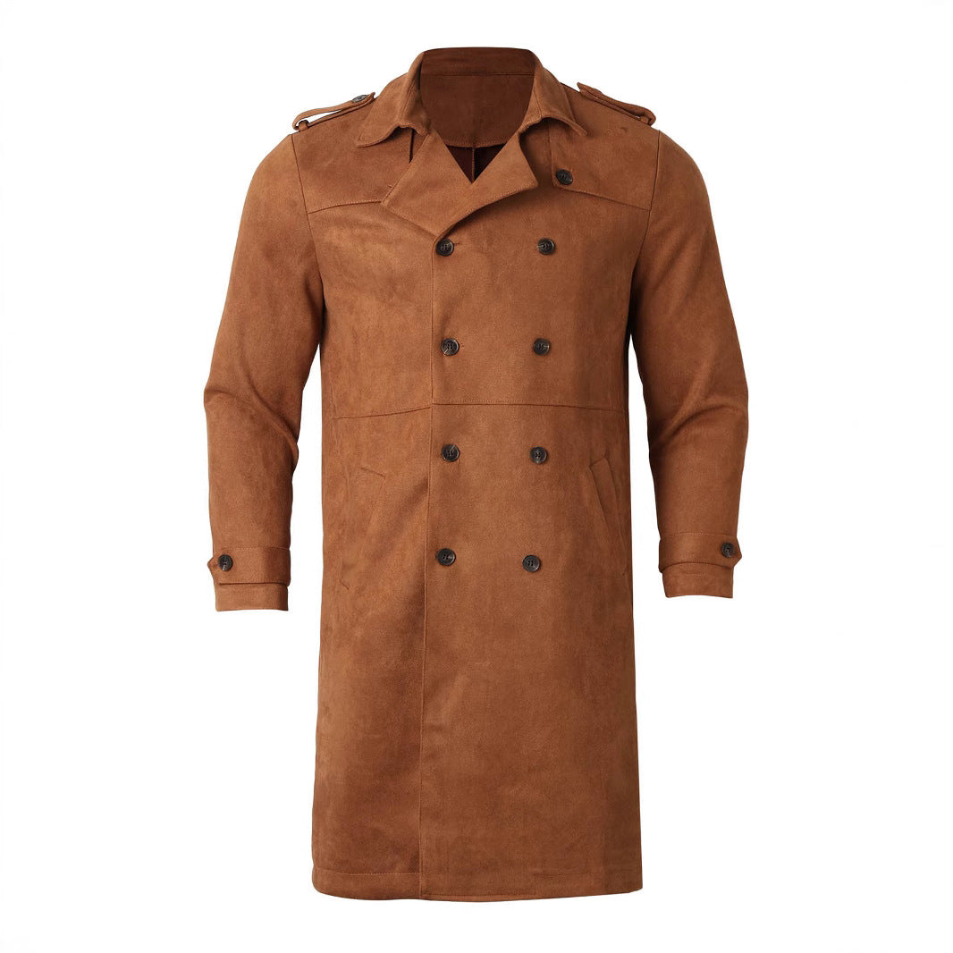 Herren Elegante Suede Trenchcoat mit doppelter Knopfleiste und praktischen Taschen Heidi-Mode