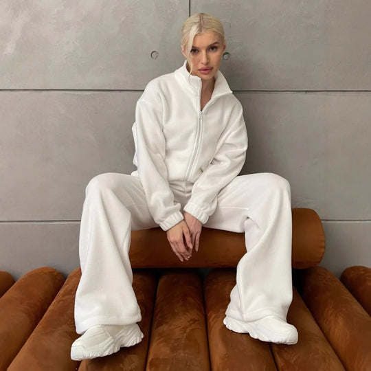 Damen Elegantes Fleece-Trainingsset mit hohem Kragen und weitem Bein Heidi-Mode