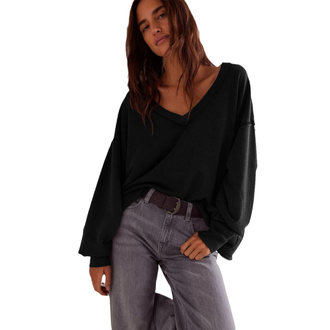 Damen oversized V-Ausschnitt Sweatshirt mit lässigem Schnitt Heidi-Mode