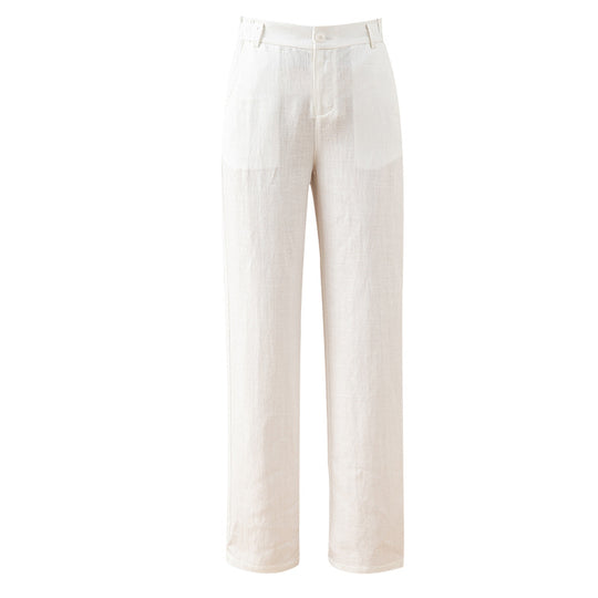 Damen elegante Leinenhose mit weitem Schnitt und praktischen Taschen Heidi-Mode