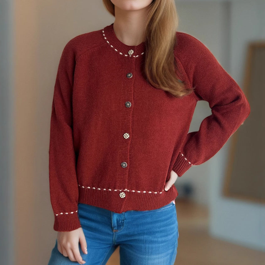 Damen Strickjacke mit dekorativen Knopfdetails und breiten Ärmeln Heidi-Mode