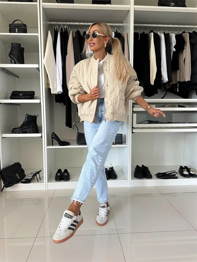 Damen lässige Steppjacke mit Knopfverschluss und elastischen Bündchen Heidi-Mode