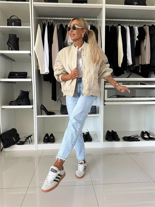 Damen lässige Steppjacke mit Knopfverschluss und elastischen Bündchen Heidi-Mode