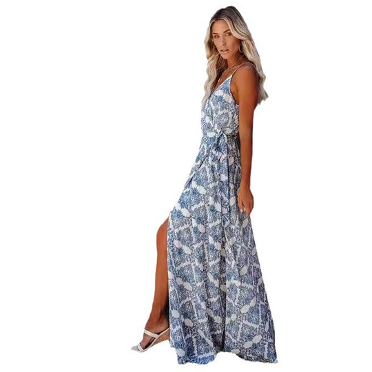 Damen elegantes Maxi-Kleid mit Chic-Wickel-design und seitlichem Schlitz Heidi-Mode