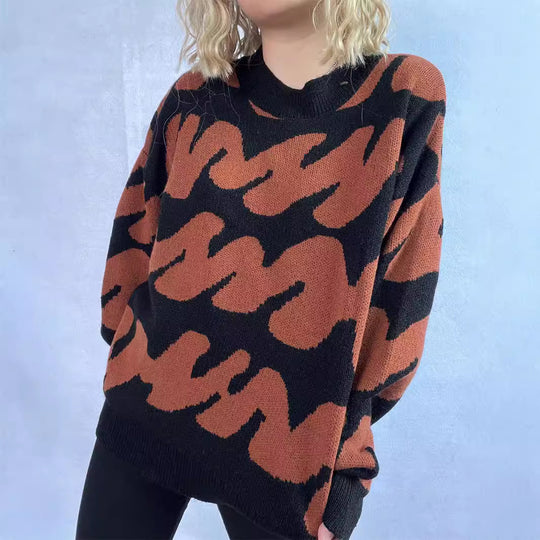 Damen lässiger Pullover mit modernem Farbblockdesign und voluminösen Ärmeln Heidi-Mode