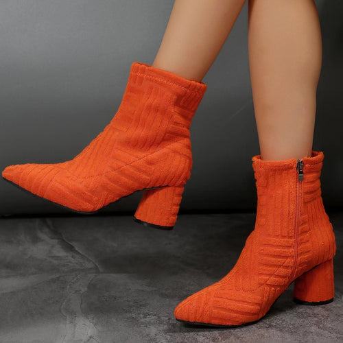 Damen Stiefeletten mit zeitgemäßem Strickdesign und komfortablem Blockabsatz Heidi-Mode