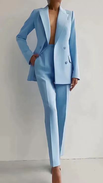 Damen elegante zweireihige Blazer mit maßgeschneiderter Hose Heidi-Mode