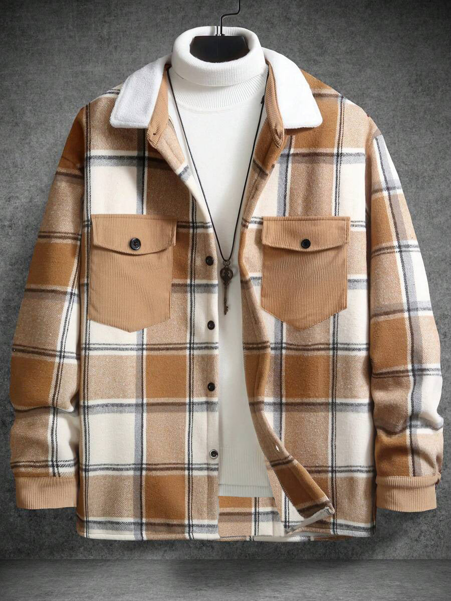 Herren Karo-Flanelljacke mit zwei Brusttaschen und weichem Kragen Heidi-Mode