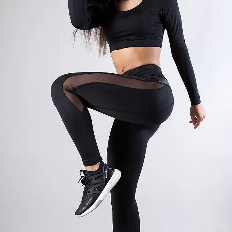 Damen Sport-Leggings mit atmungsaktivem Mesh-Einsatz Heidi-Mode