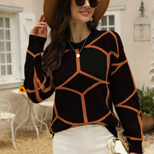 Damen strukturiertes Pullover mit geometrischem Muster und lässigem Schnitt Heidi-Mode