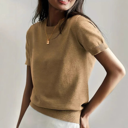 Damen Feinstrickpullover mit kurzarmiger Silhouette und weich fließendem Material Heidi-Mode