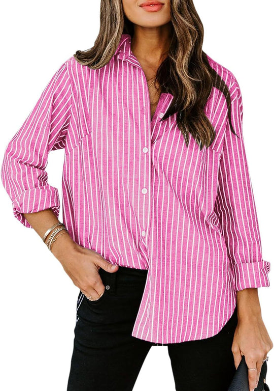 Damen gestreifte Bluse mit klassischem Kragen und lässigem Schnitt Heidi-Mode