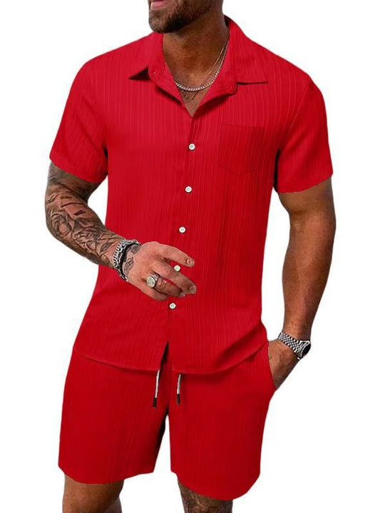 Herren Kurzarm Hemd und Shorts Set mit strukturiertem Design Heidi-Mode