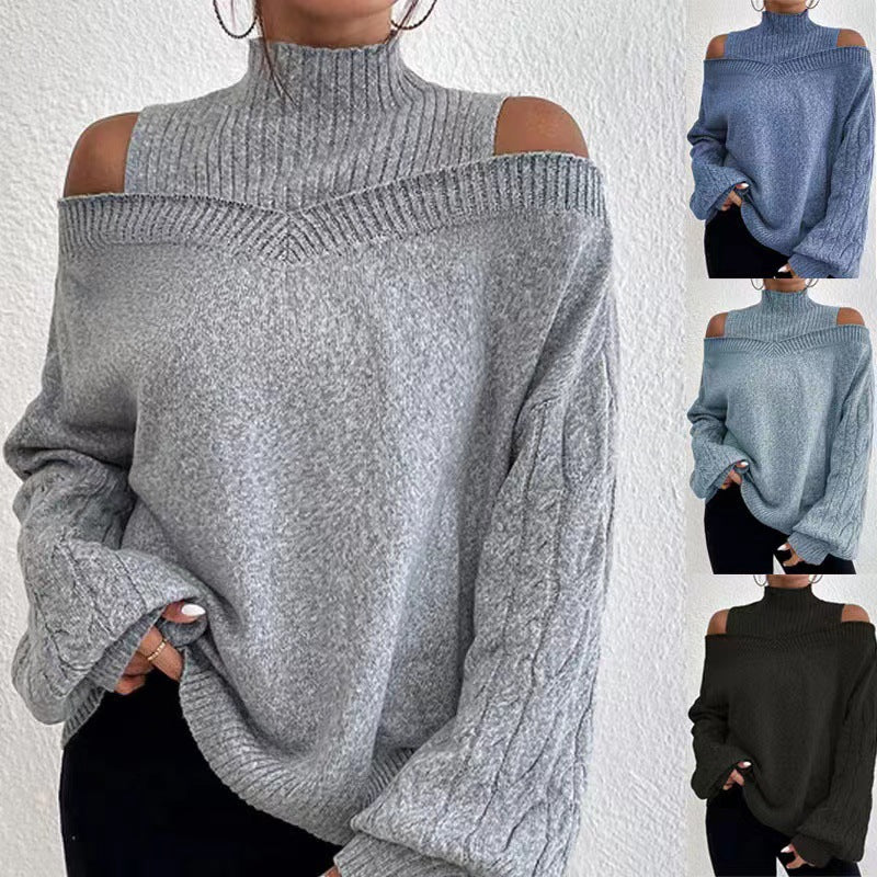 Damen Pullover mit schulterfreien Ärmeln und hohem Kragen Heidi-Mode