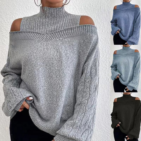 Damen Pullover mit schulterfreien Ärmeln und hohem Kragen Heidi-Mode