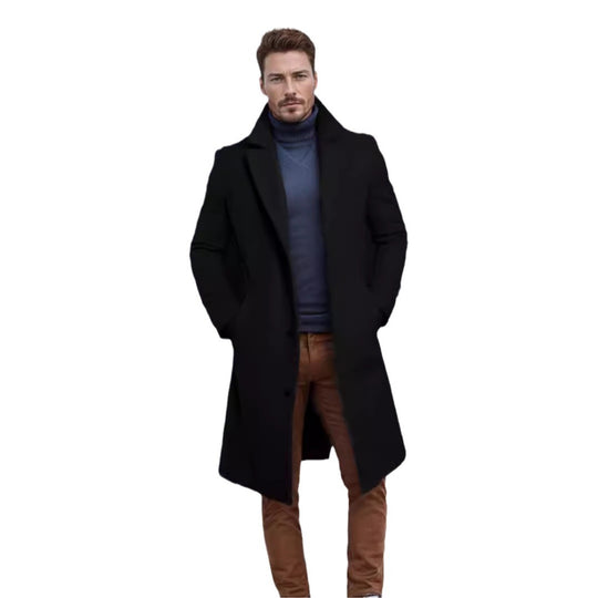 Herren eleganter Wollmantel mit klassischem Revers und praktischen Taschen Heidi-Mode