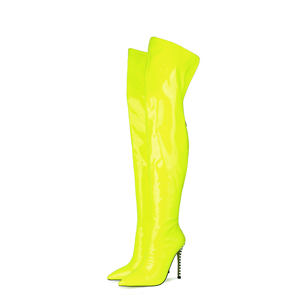 Femme Über-die-Knie Hochglanz Stiletto Stiefel Heidi-Mode