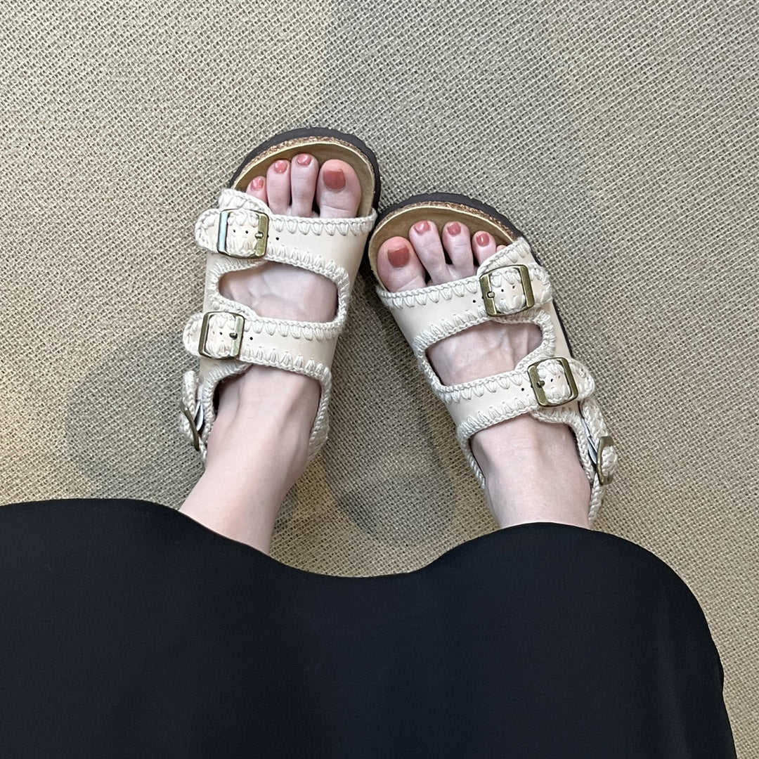 Damen gepolsterte Doppel-Riemen Slidesandalen Heidi-Mode